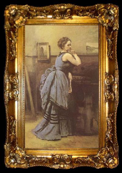 framed  Jean Baptiste Camille  Corot Woman in Blue (mk09), ta009-2
